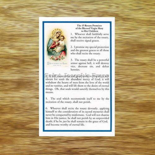 Fifteen Rosary Promises of the Blessed Virgin Mary Holy Card