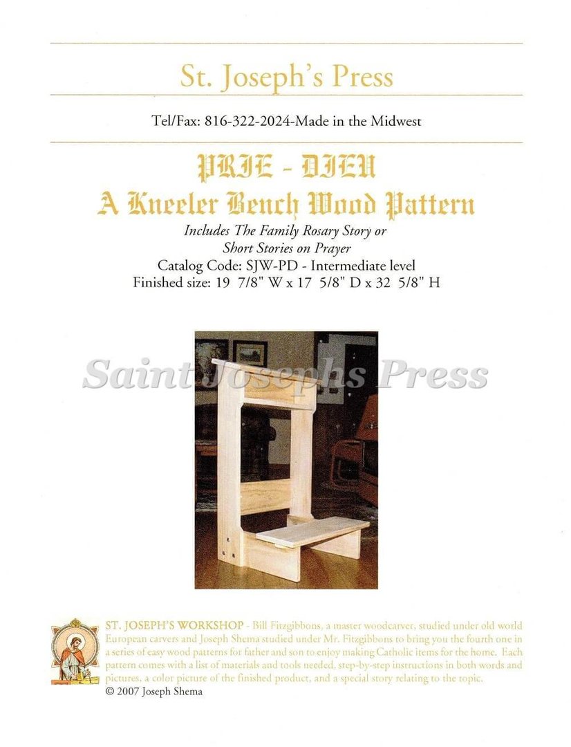 Prie-Dieu (Kneeler Bench) Wood Pattern - Saint Joseph's Press