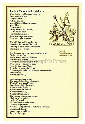 Novena to St Nicholas Deluxe Prayer Card